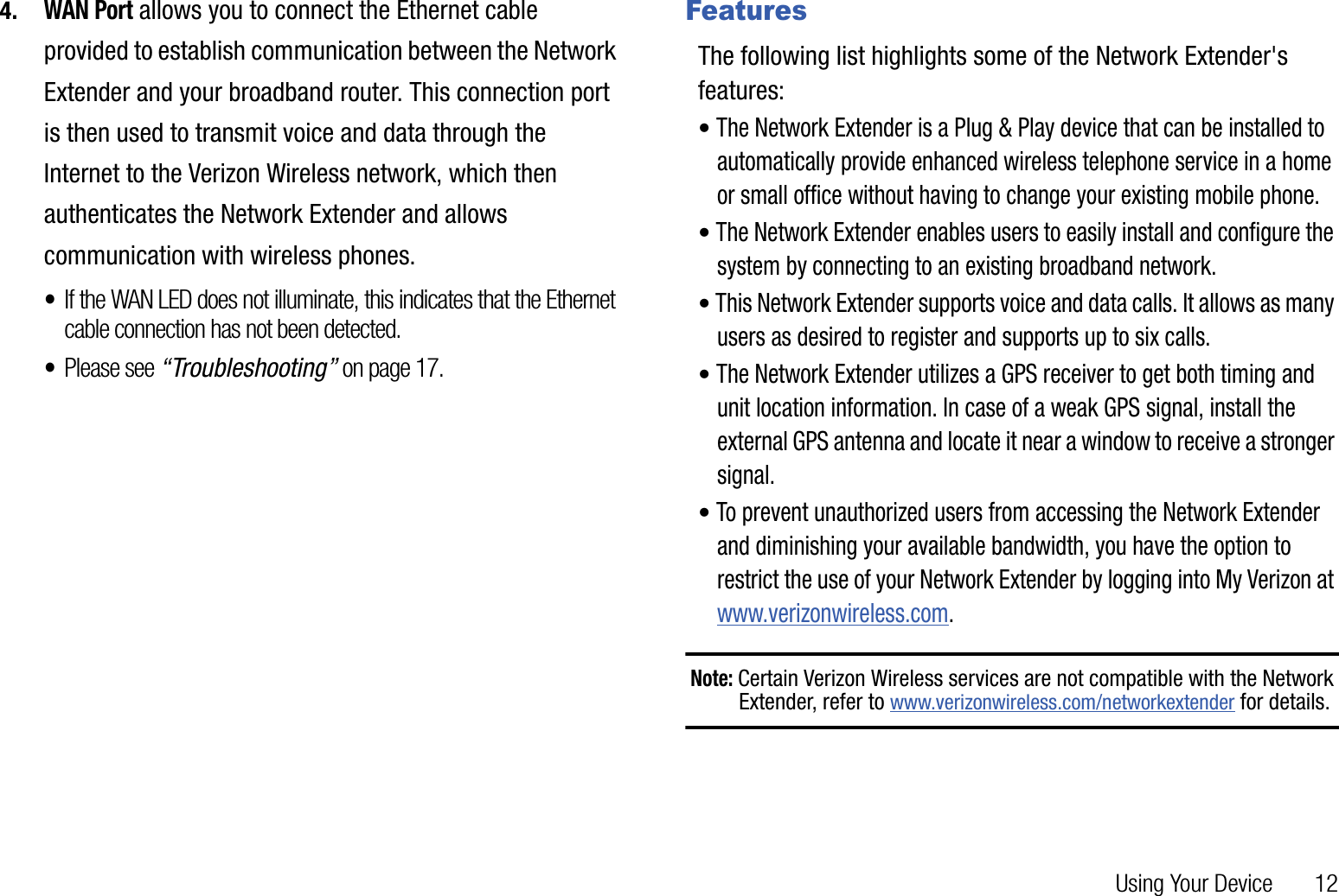 Verizon wireless network extender user manual